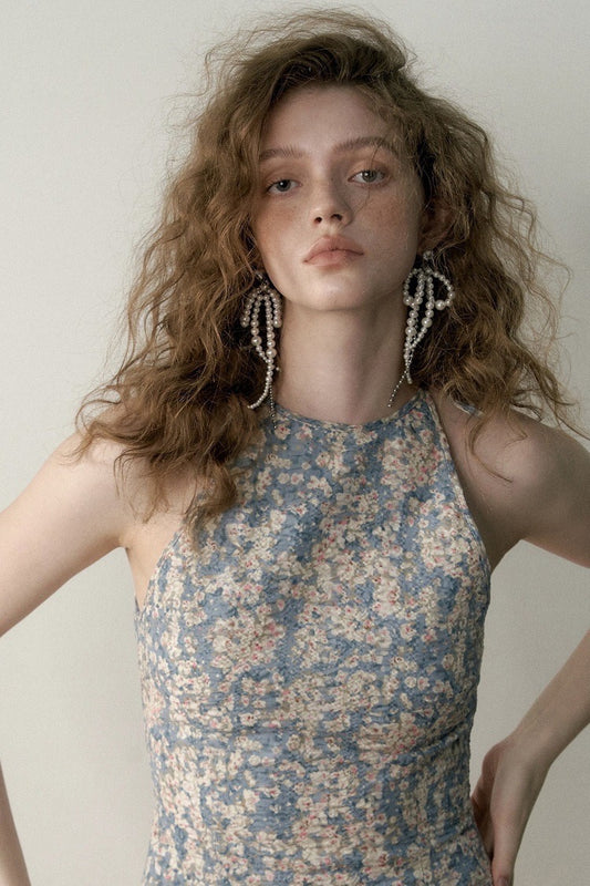 Zircon Pearl Beaded Bow Chain Stud Earrings