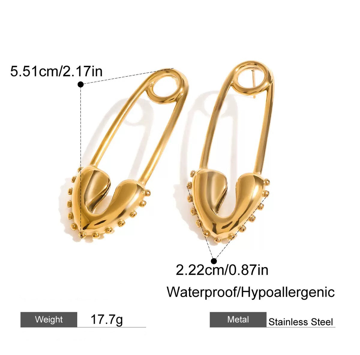 18K Gold Plated Stainless Steel Love Heart Pin Earrings