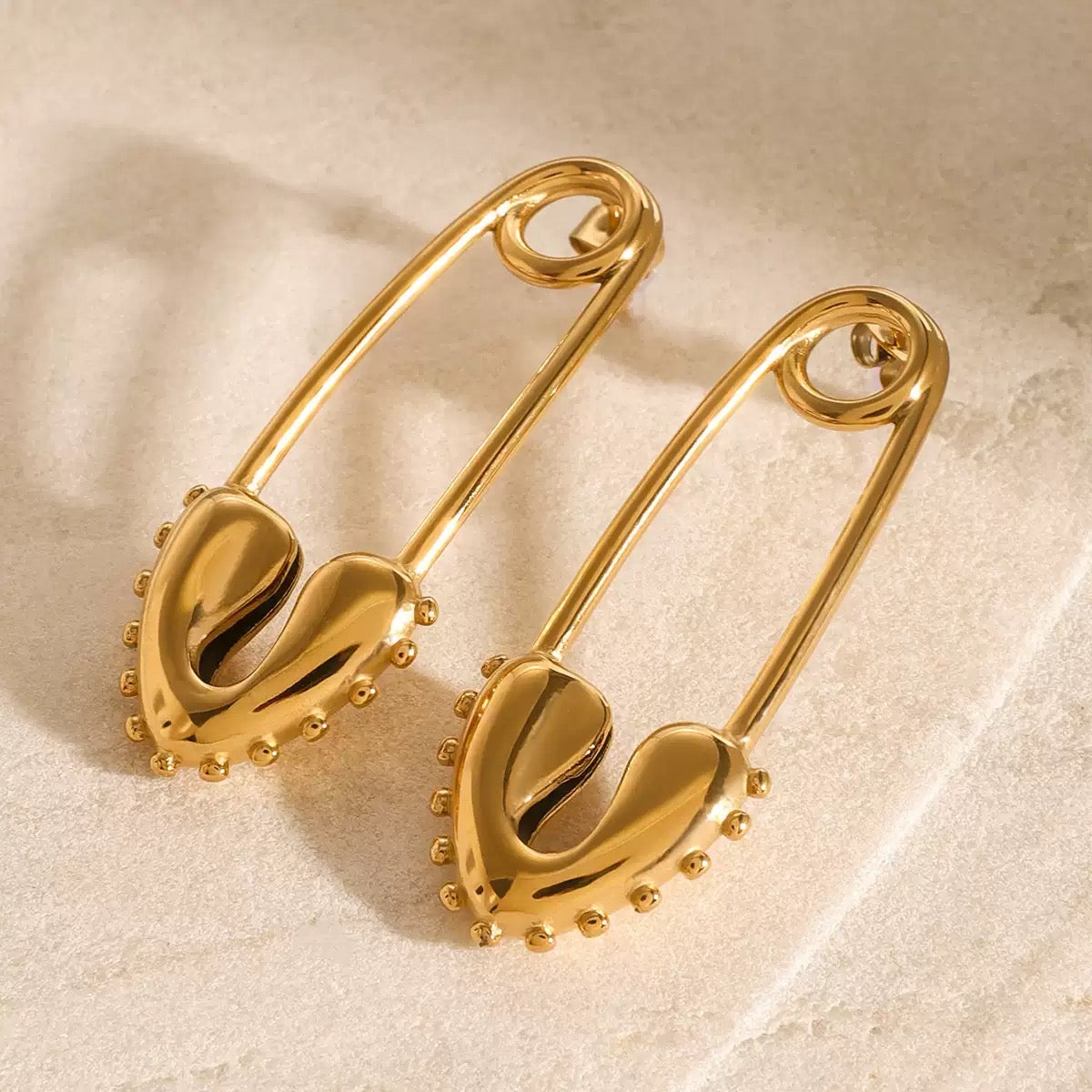 18K Gold Plated Stainless Steel Love Heart Pin Earrings