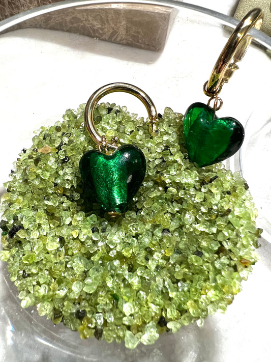 Green Glass Heart Earrings