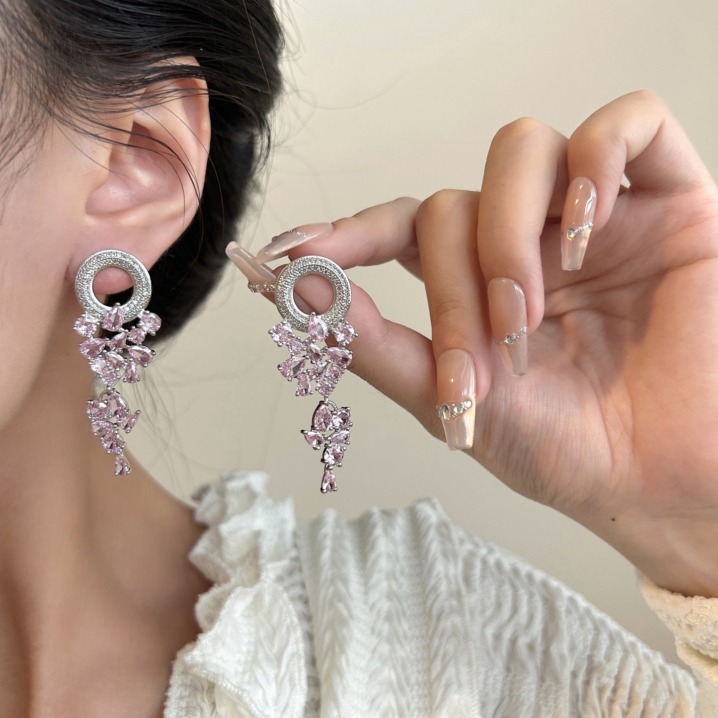 Pink Zirconia Cascade Ear Jackets