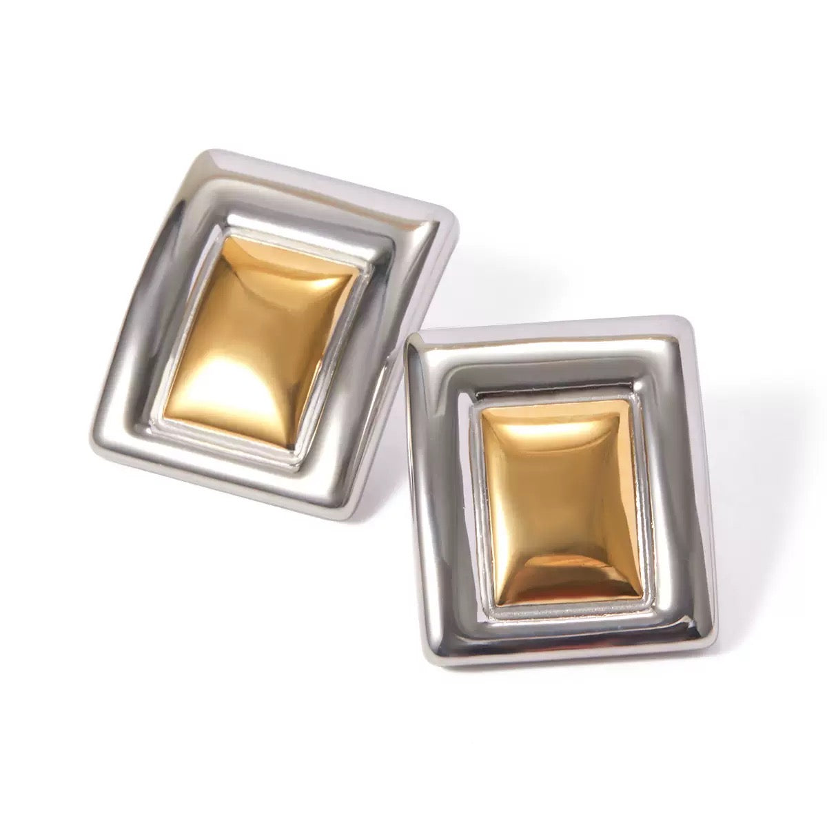 Dual-Tone Rectangle Earrings