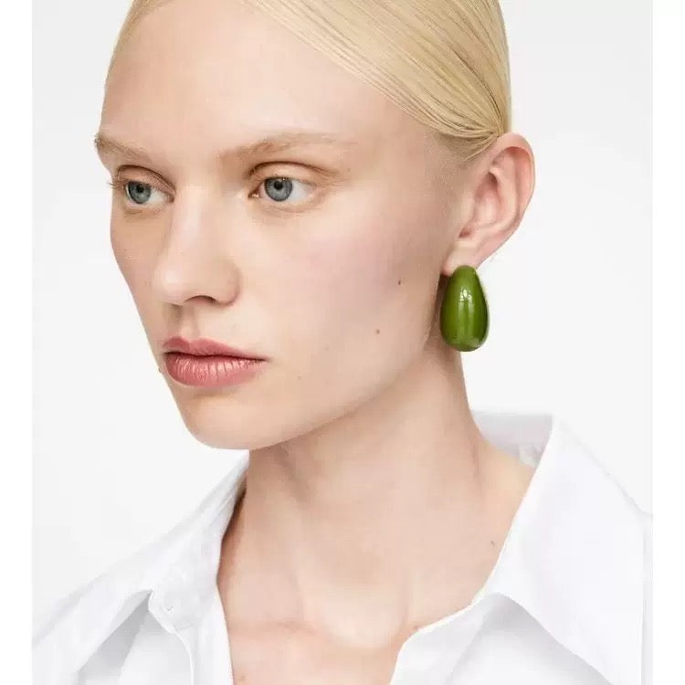 Avocado Resin Teardrop Earrings