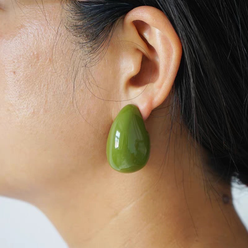 Avocado Resin Teardrop Earrings