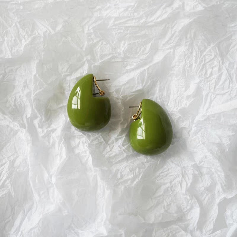 Avocado Resin Teardrop Earrings