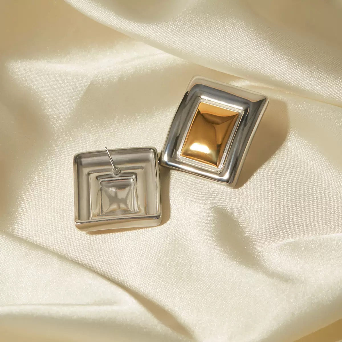 Dual-Tone Rectangle Earrings