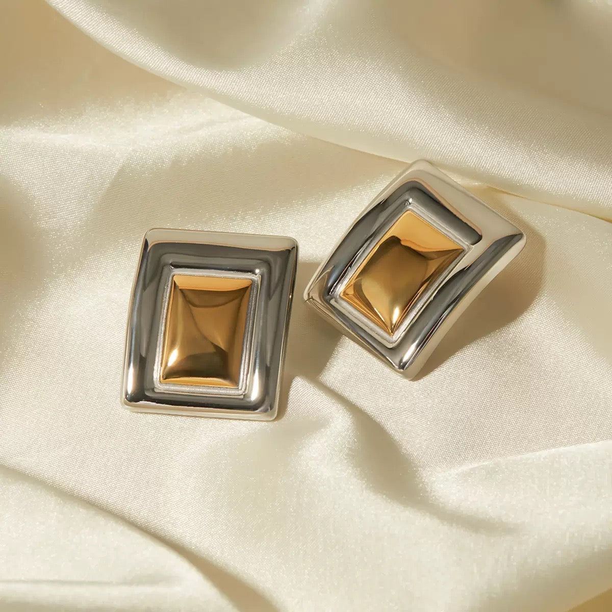 Dual-Tone Rectangle Earrings